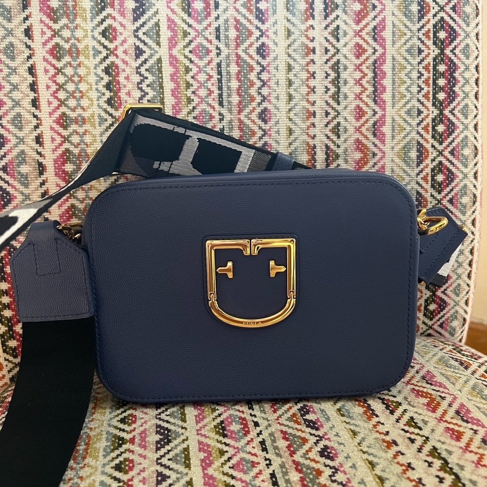 Furla Royal Blue Crossbody Bag with Gold Hardware